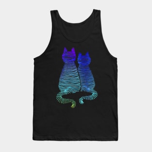 Abstract Cats In Neon Gradient Color Purple To Turquoise Modern Stripes Tank Top